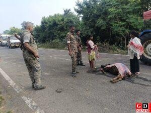 तेज रफ्तार वाहन की चपेट में मवेशी की मौत, ग्रामीणों ने दो घंटे सड़क रखी जाम। 7 IMG 20251017 WA0015